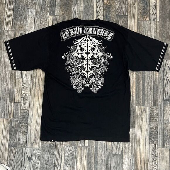 🔥☠️ Y2K DIRECT BLUE URBAN COUTURE Embroidered Affliction Style Tee 2XL -PERFECT - Picture 7 of 12